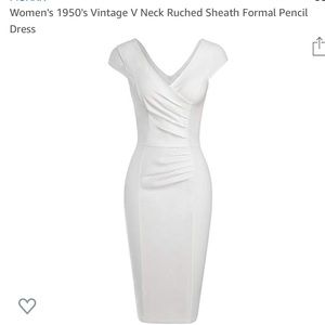 White V Neck Pencil Dress